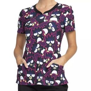 Tooniforms XS Badtz Maru Sanrio V Neck Scrub Medical Uniform Top Purple Penguin